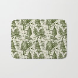 Bigfoot / Sasquatch Toile de Jouy in Forest Green Bath Mat | Cryptozoology, Cute, Yeti, Cryptid, Footprints, Myth, Forest, Weird, Toiledejouy, Quirky 
