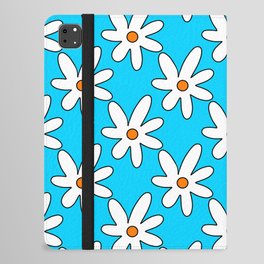 1970 flowers pattern. White daisies on a blue background. 1970 daisy. 1970 vibes iPad Folio Case