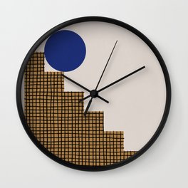 Blue Circle #2 Wall Clock | Geometric, Texture, Minimal, Contemporary, Digital, Lines, Stairs, Figure, Pattern, Beige 