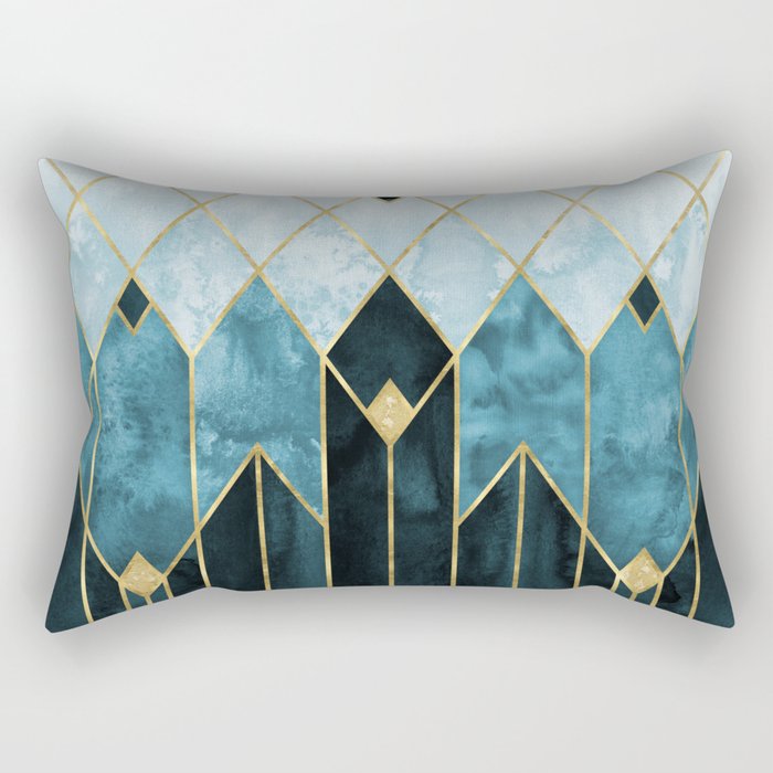 Gold Diamonds Teal Nights Art Deco Geometric - Modern Pattern Rectangular Pillow