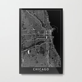Chicago Black Map Metal Print