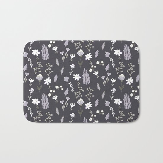 Dark Pastel Violet Flower Pattern Bath Mat