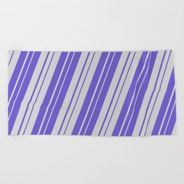 [ Thumbnail: Light Grey and Slate Blue Colored Striped Pattern Beach Towel ]