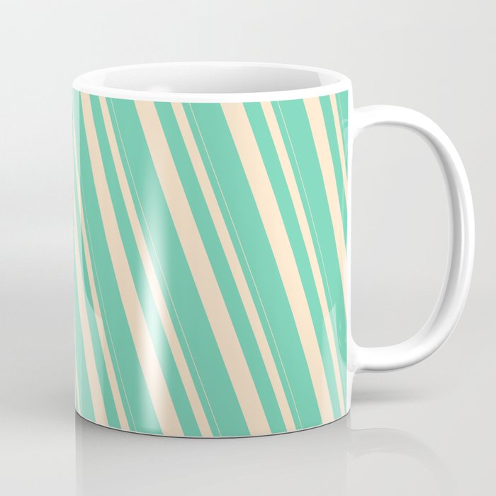 Bisque & Aquamarine Colored Stripes/Lines Pattern Coffee Mug