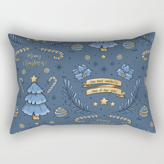 Gold & Blue Christmas Rectangular Pillow