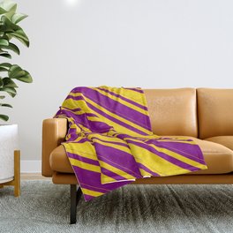 [ Thumbnail: Yellow and Purple Colored Stripes/Lines Pattern Throw Blanket ]