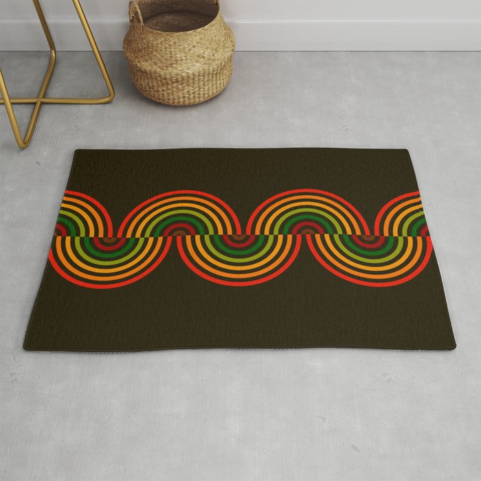 Groovy Waves - Red Green Color Scheme Rug