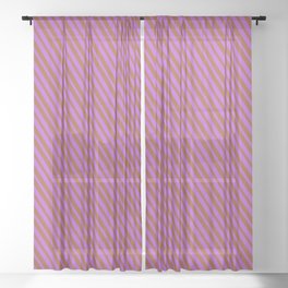 [ Thumbnail: Orchid and Sienna Colored Lines/Stripes Pattern Sheer Curtain ]