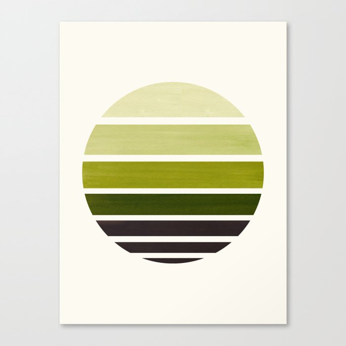 Olive Green Mid Century Modern Minimalist Circle Round Photo Staggered Sunset Geometric Stripe Desig Canvas Print