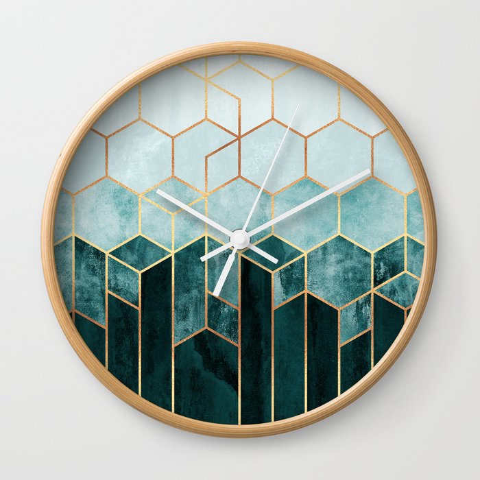 Teal Hexagons Wall Clock