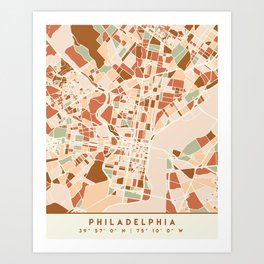 PHILADELPHIA PENNSYLVANIA CITY MAP EARTH TONES Art Print
