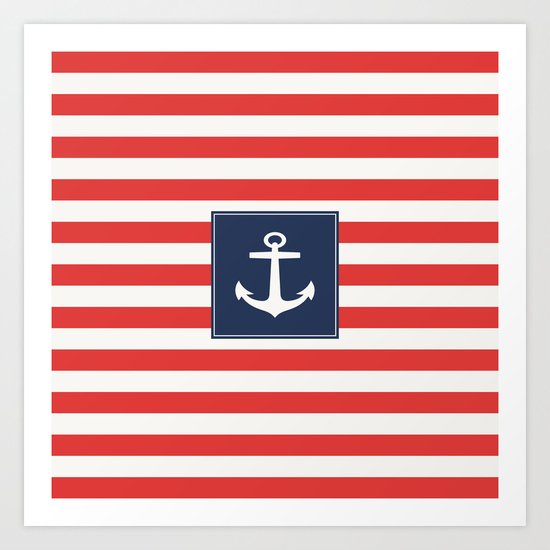 Anchor on red and white stripes Art Print