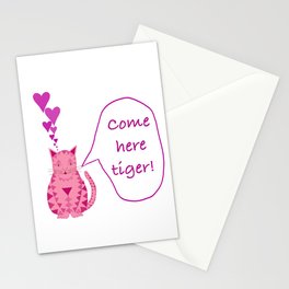 Pink and purple Valentine cat with hearts Stationery Cards