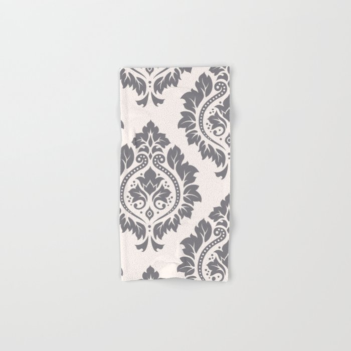 Decorative Damask Art I Grey On Cream Hand Bath Towel By