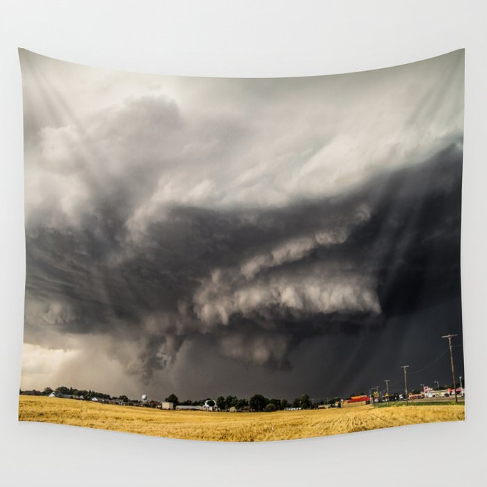 Ominous - Storm Looms Over Small Town In Oklahoma Wall Tapestry