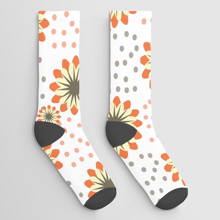 Retro Orange Floral Polka Dot Pattern Vintage Polka Dot Background Socks