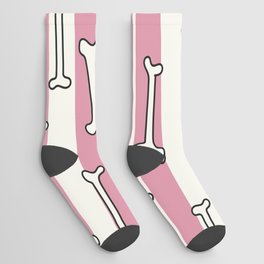 Hand Drawn Dog Bones on Blush Pink Stripes Socks