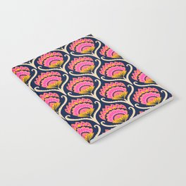 Bright ethnic ogee flame floral  - Hot pink, marigold and papaya orange on midnight blue Notebook