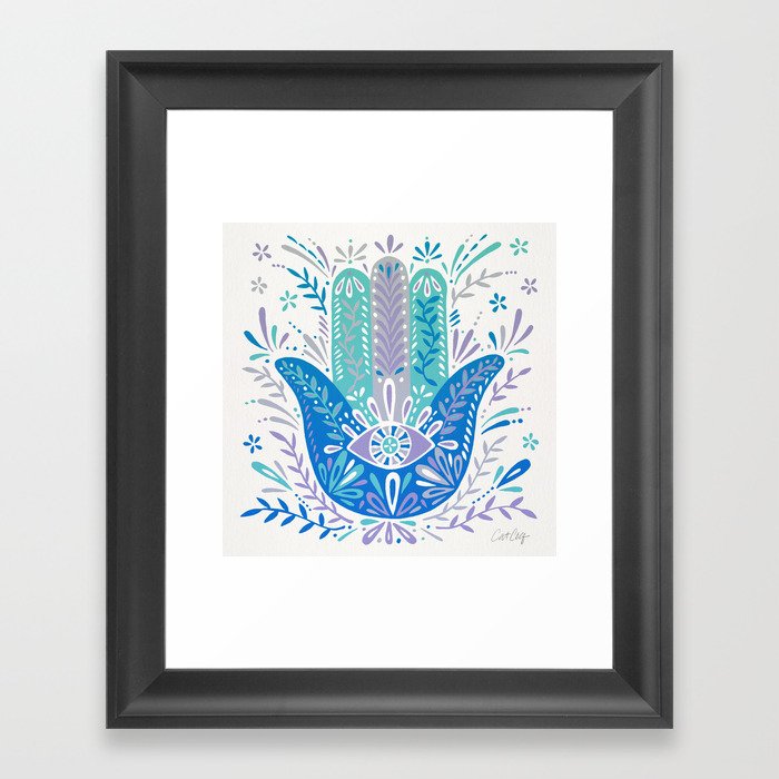 Hamsa Hand – Blue & Turquoise Palette Framed Art Print by Cat ...