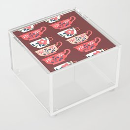 Pretty Painted Floral Teacups Acrylic Box