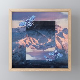 Indigo Periwinkle Mountains & Bees Collage Framed Mini Art Print
