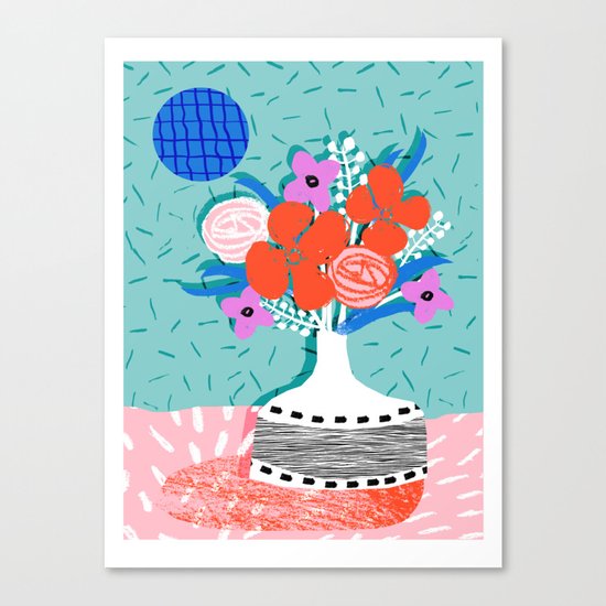 Oh Ay - memphis throwback still life retro florals modern minimal collage patterns Canvas Print