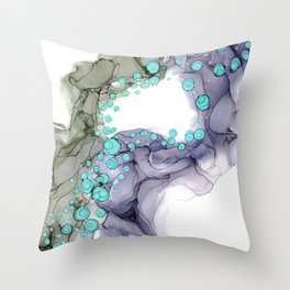 Gray Periwinkle Blue Abstract 32722 Modern Alcohol Ink Painting by Herzart Throw Pillow