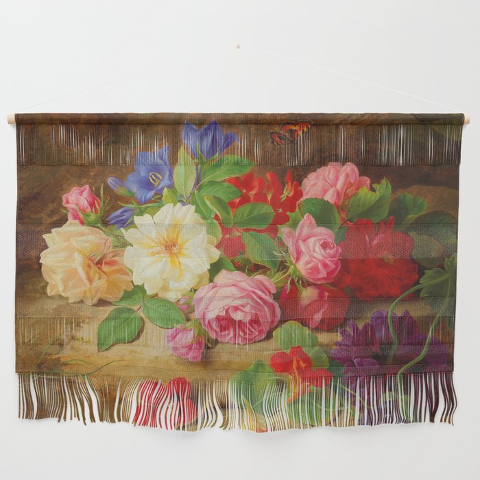 A Forest Floor With Roses And A Butterfly Josef Lauer Wall Hanging