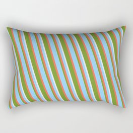 [ Thumbnail: Light Sky Blue, Red, Green & Lavender Colored Lined Pattern Rectangular Pillow ]