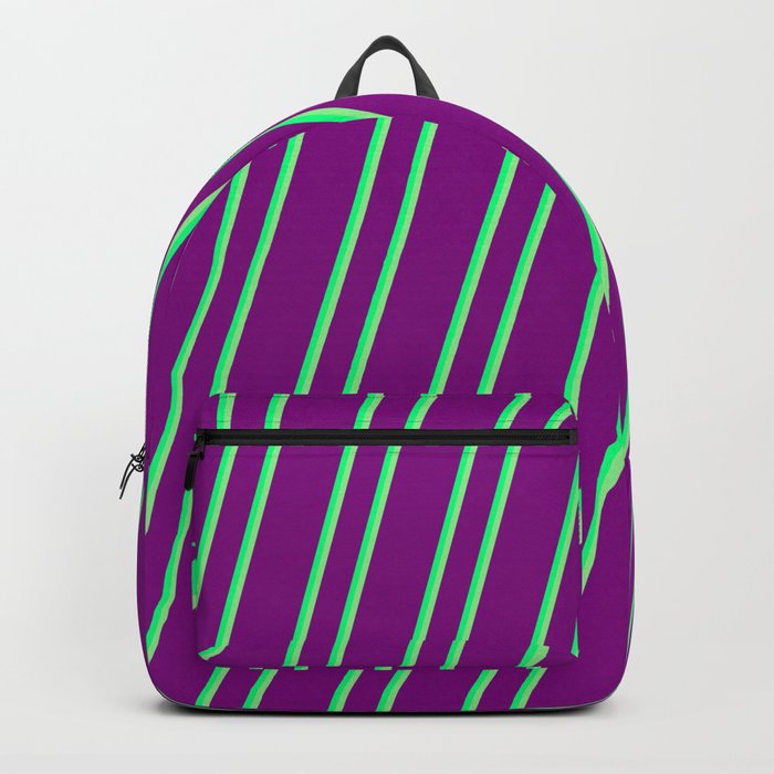 Purple, Green & Light Green Colored Lined/Striped Pattern Backpack