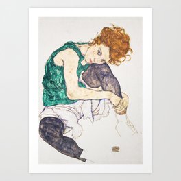 Girl sitting with knees up by Egon Schiele Art Print