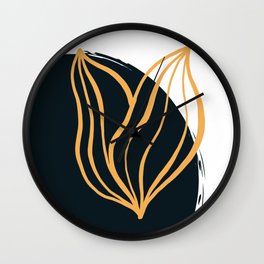 golden leaf - black abstract simple shapes Wall Clock