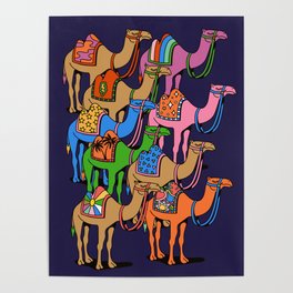 Colorful Desert Camels Colourful Morroco Sahara 60s World Traveller Poster
