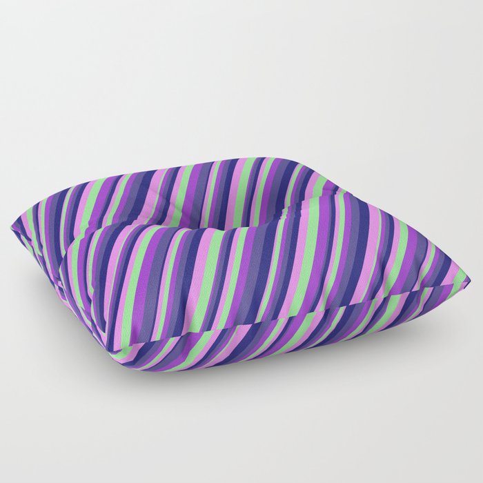 Colorful Light Green, Dark Orchid, Dark Slate Blue, Midnight Blue, Violet Colored Striped Pattern Floor Pillow