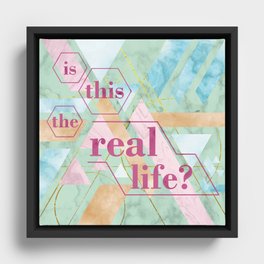 Is this the real life - A Green Marble Puzzle contemporary abstraction Framed Canvas