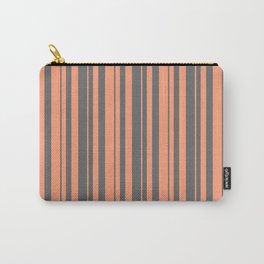 [ Thumbnail: Dim Grey & Light Salmon Colored Striped Pattern Carry-All Pouch ]