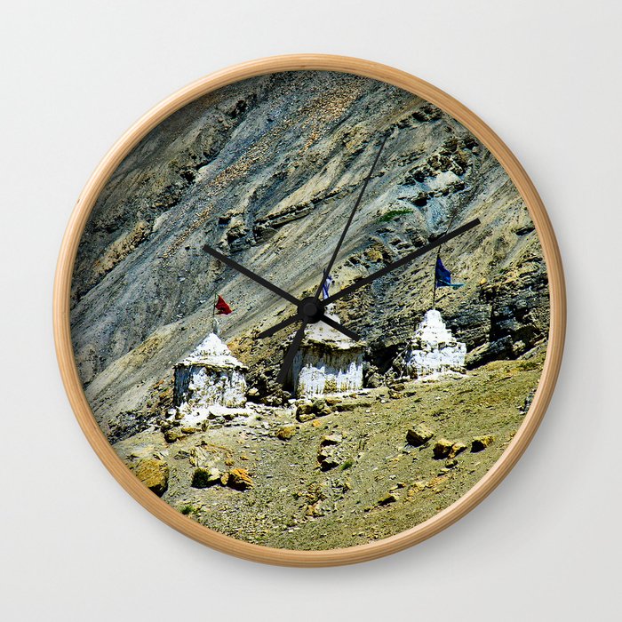 Tibetan Buddhist Stupas Himalaya Mountains Landscape, India Wall Clock