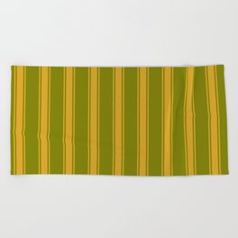 [ Thumbnail: Green & Goldenrod Colored Stripes/Lines Pattern Beach Towel ]