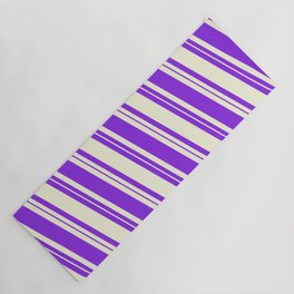 [ Thumbnail: Beige and Purple Colored Lined Pattern Yoga Mat ]