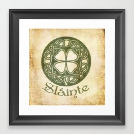 Slainte or To Your Health Framed Art Print | Ireland, Toast, Emeraldisle, Typography, Clover, Health, Vintage, Irish, Gaelic, Knotwork 