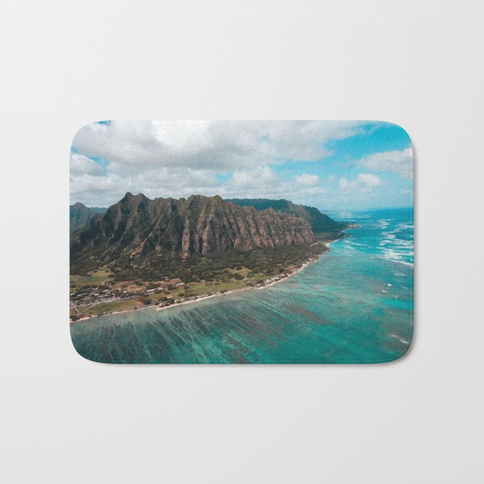 Coastal Honolulu, Hawaii turquise ocean aerial view tropical coast landscape color photograph / photography Bath Mat