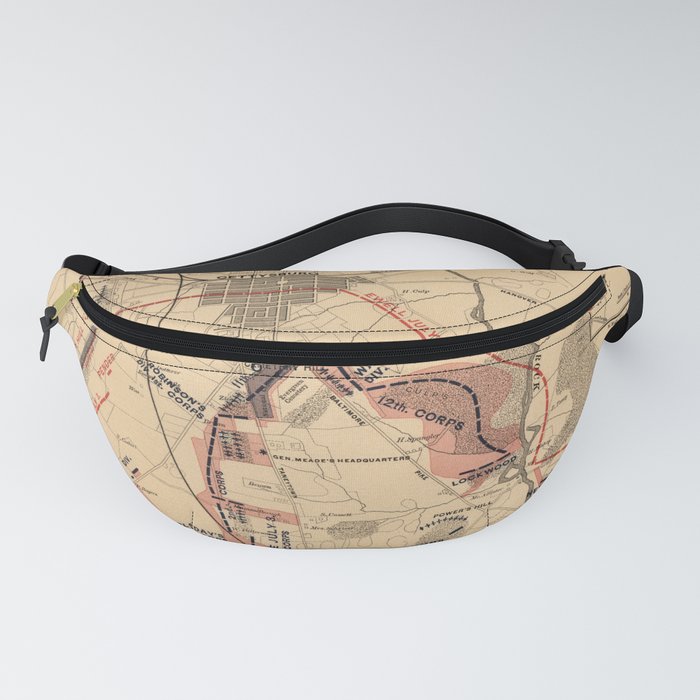 Vintage Map of Gettysburg and Vicinity, July 1863 Fanny Pack