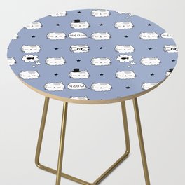 Cute blue pattern with stars boys meow fish dad cats. Pets seamless background. Textiles for child Side Table