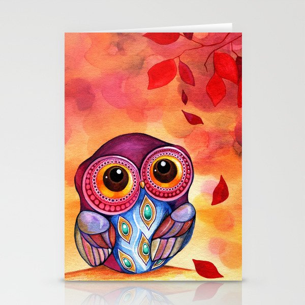 Owl's First Fall Leaf Stationery Cards