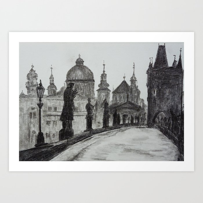Prague, vintage foto, Charles Bridge, Architecture, Europe Art Print