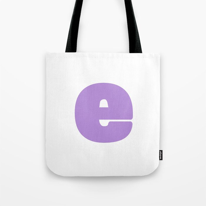 e (Lavender & White Letter) Tote Bag