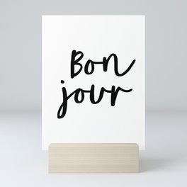Bonjour black and white monochrome typography poster home wall decor bedroom minimalism Mini Art Print