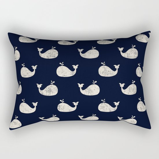 Navy blue maritime sea whale pattern Rectangular Pillow