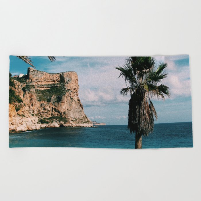 Spain Photography - Beautiful Beach Surrounded By Palm Trees And Hills  Beach Towel