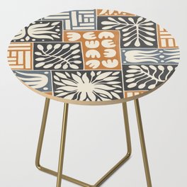 Stylized Floral Patchwork in Rumba Orange, Spade Black and Slate Gray Color Side Table